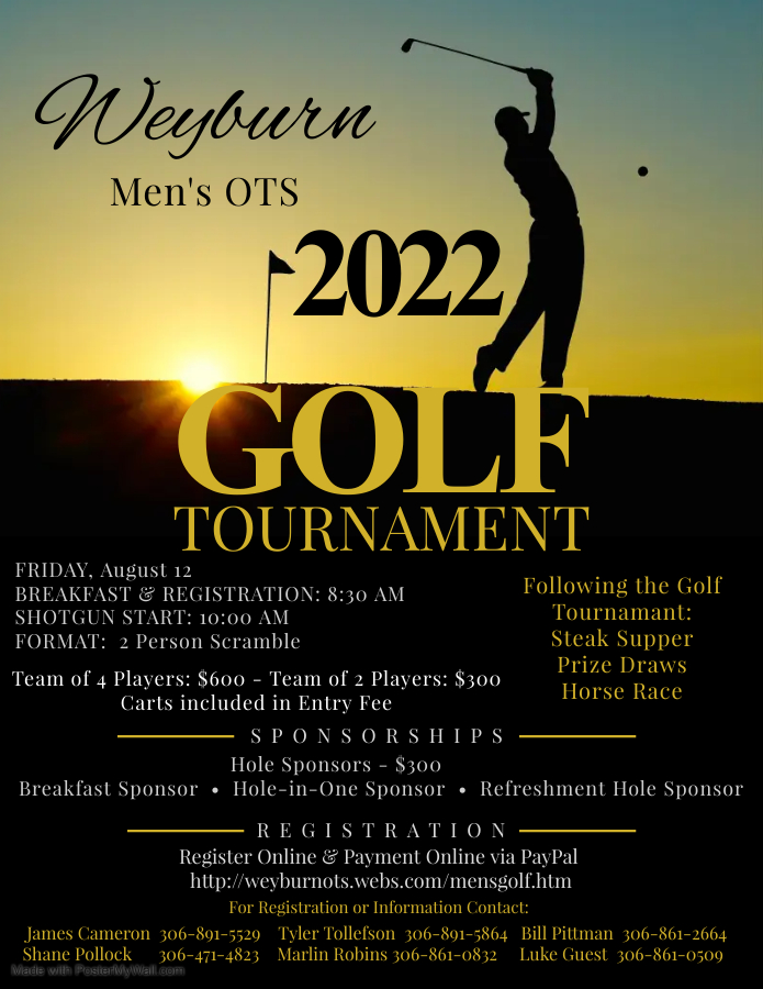 Weyburn OTS men’s golf tournament coming up Aug. 12 Pipeline Online