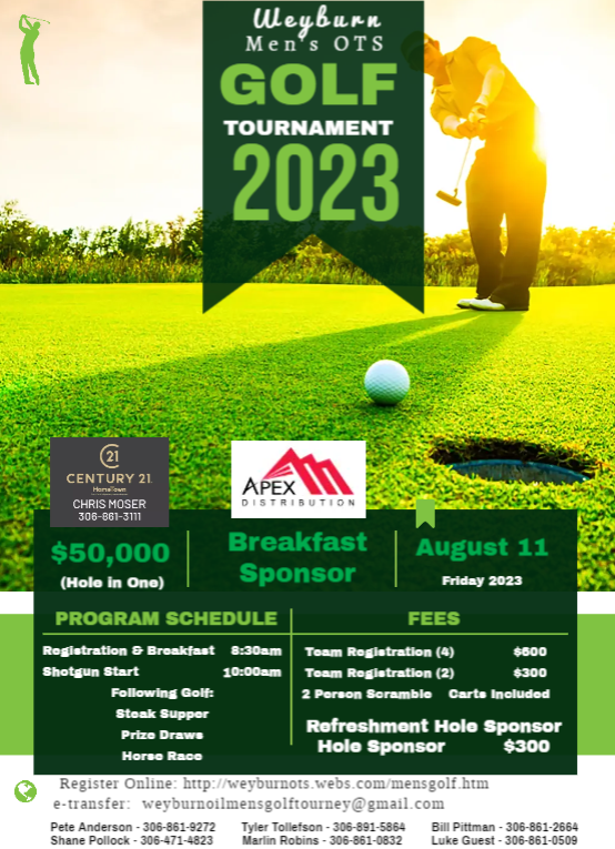 Weyburn Mens OTS Golf Tournament on Aug. 11 Pipeline Online