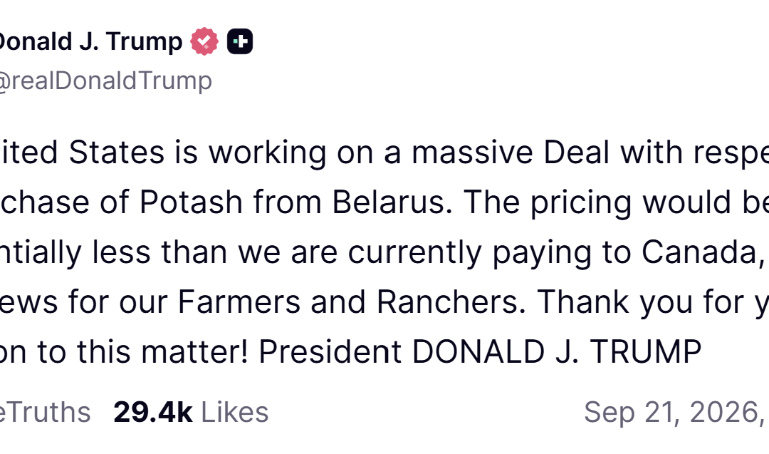Moe warns ‘blood potash’ part of Trump’s planned deal with Belarus to thwart Canada